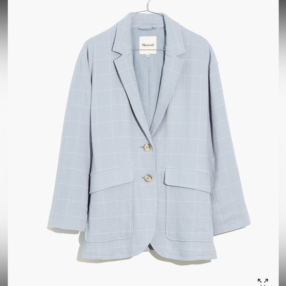 NWT Madewell Cotton-Linen Relaxed Larsen Blazer in Windowpane linen